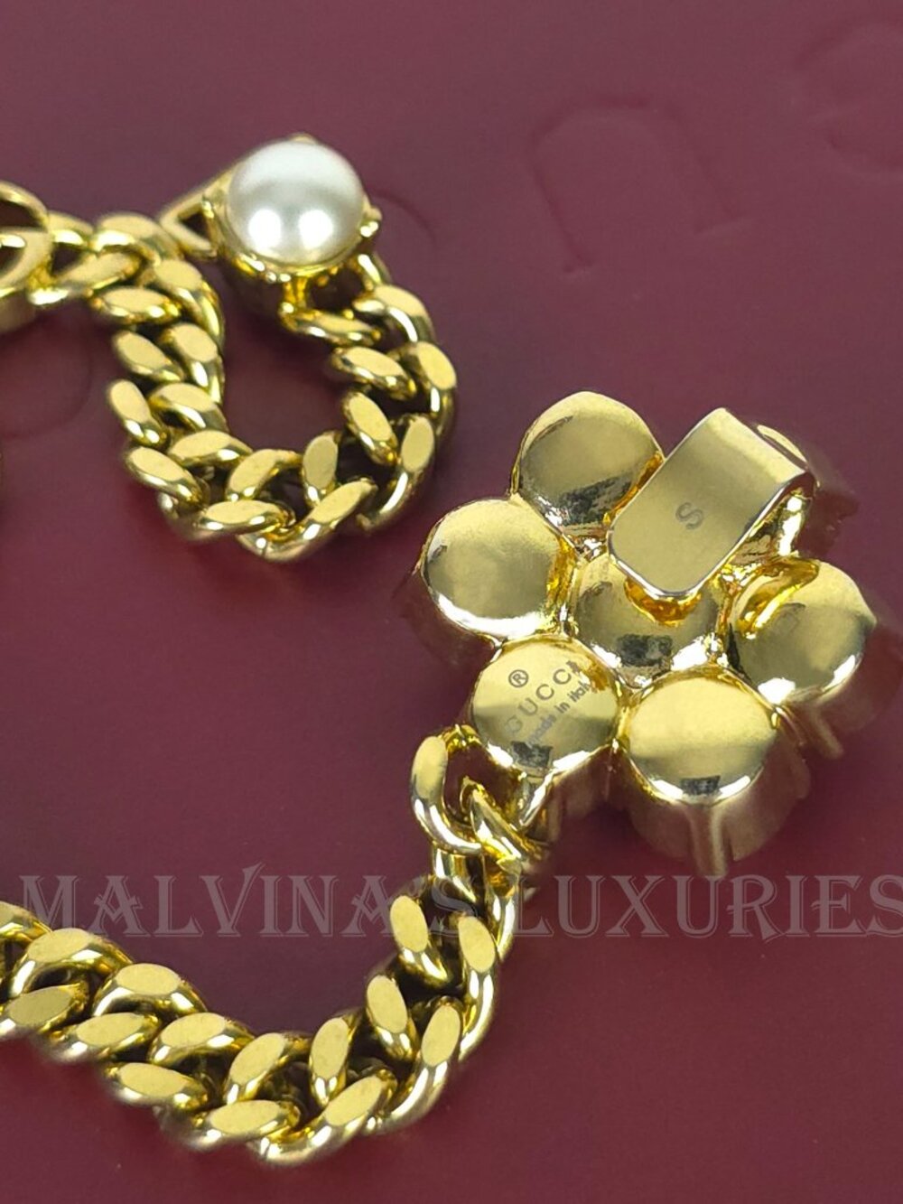 GUCCI BRACELET INTERLOCKING GG LOGO FAUX PEARL GOLD TONE CHAIN sz S SMALL - Picture 6 of 17
